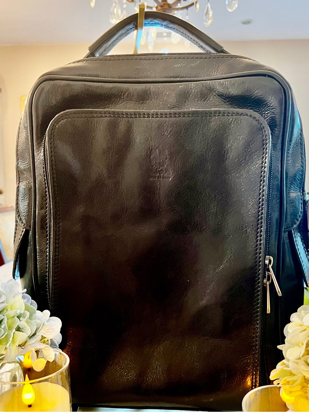 Made in Italy Black Genuine Leather Large Unisex Travel Backpack